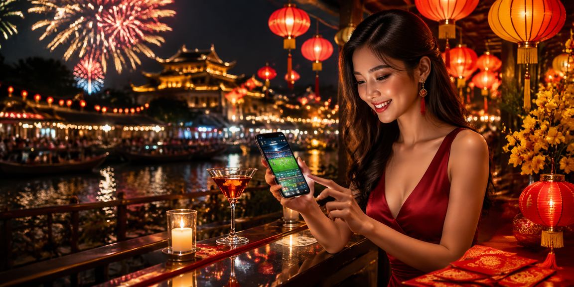 Người hâm mộ thể thao tại chợ đêm Huế theo dõi trận đấu và kiểm tra giao dịch nạp tiền qua điện thoại